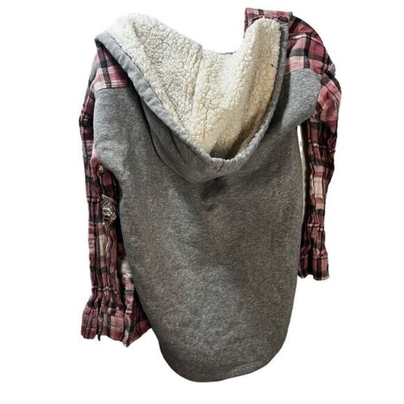 No Boundaries Junior's Plaid Fleece Shacket Size 5‎ - Picture 3 of 5